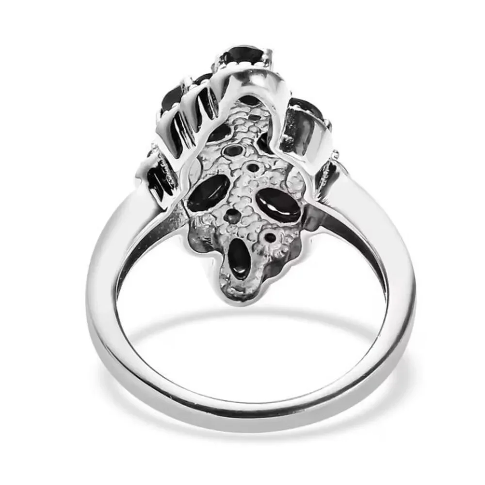 Thai Black Spinel and Simulated Black Diamond 2.80 ctw Ring in Stainless Steel 8
